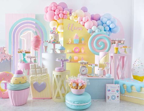 Candyland / Birthday "Elena's Sweet Birthday Party" | Catch My Party Candyland Birthday Party Ideas, Candyland Birthday Party, Candy Theme Birthday Party, Candy Themed Party, Candy Land Birthday Party, 1st Birthday Girl Decorations, Pastel Birthday, Girls Birthday Party Themes, Candy Birthday Party