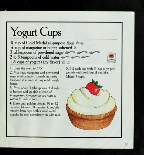 Illustrated Recipe, Kid Recipes, Homemade Cookbook, Kids Cookbook, Family Baking, Recipes Book, Vintage Cooking, Yogurt Cups, Bakery Recipes