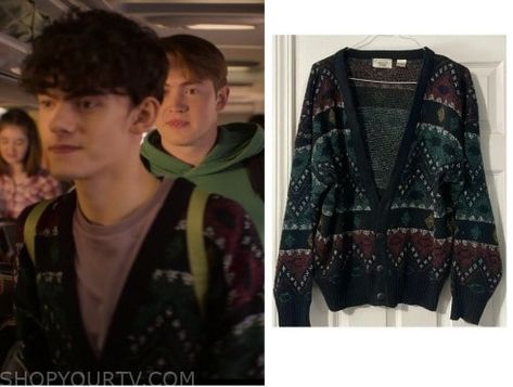 Heartstopper: Season 2 Episode 4 Charlie's Purple Zig Zag Print Cardigan Heartstopper Season 2, Charlie Spring, Worn On Tv, Zig Zag Print, Spring Clothes, Spring Aesthetic, Curly Hair Men, Clothes Style, Printed Cardigan