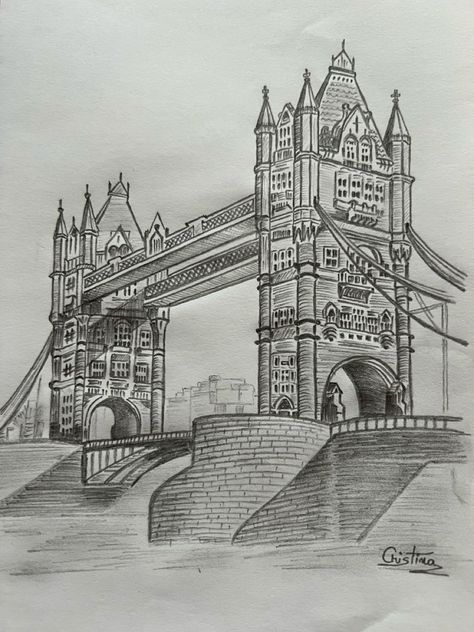 London - Tower Bridge — Drawing - pencil sketch - A place I ... 🧡💙💛💜 ...!!! Drawing Of London, London Bridge Sketch, London Drawing Sketches, Tower Bridge Drawing, London Bridge Drawing, Rome Sketch, Landmark Drawing, Stephen Wiltshire, London Sketch