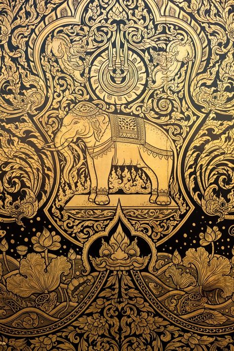 Thai motifs. Premium Photo | Premium Photo #Freepik #photo #background #pattern #flower #abstract-background Thai Tone, Elephant Canvas Art, Elephant Print Art, Thailand Elephants, Thailand Art, Thai Pattern, Elephant Canvas, Elephant Painting, Indian Elephant