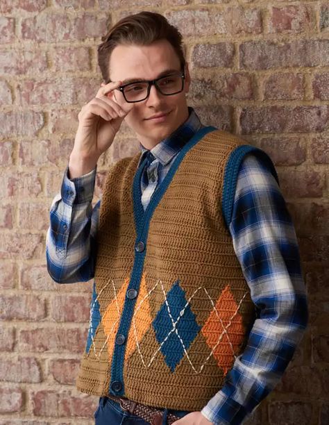 Free_mens_waistocat_crochet_pattern_alt Mens Vest Pattern, Mens Crochet, Crochet Vest Pattern Free, Waistcoat Pattern, Crochet Waistcoat, Vest Pattern Free, Crochet Sweater Vest, Crochet Men, Crochet Hoodie