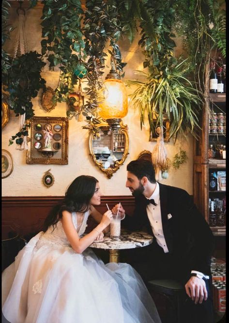 Coffee Shop Wedding Photoshoot, Coffee Shop Wedding Photos, Urban Wedding Photoshoot, Cafe Wedding Photoshoot, Cute Bride And Groom Pictures, Urban Wedding Photos, Artistic Wedding Photos, Artsy Wedding Photos, Glam Garden