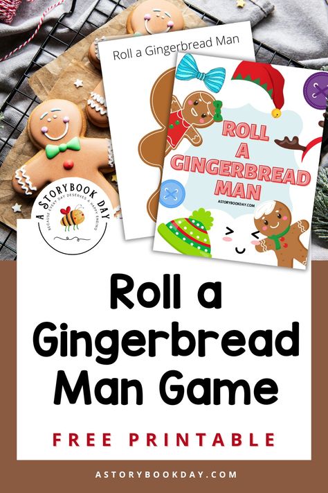 Roll a Gingerbread Man Game: Free Printable Gingerbread Kindergarten, Gingerbread Man Games, Gingerbread Games, Gingerbread Man Free, Activity Games For Kids, Christmas Party Games For Kids, Kindergarten Party, Gingerbread Man Activities, Gingerbread Activities