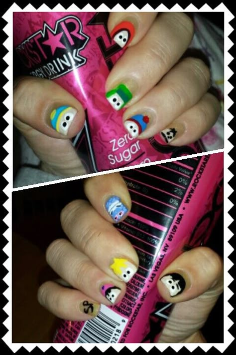 South Park nails! Hooray! South Park Inspired Nails, South Park Nails Ideas, South Park Nail Art, Southpark Nails, Emo South Park, South Park Inspired Outfits, Clowncore Nails, South Park Nails, Memories Ideas