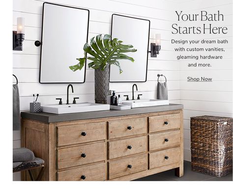 Bath Renovation Pottery Barn Bathrooms, Pottery Barn Bathroom Ideas, Barn Bathroom Ideas, Bathroom Rehab, Pottery Barn Bathroom, Barn Bathroom, Small Bathroom Remodel Designs, Email Inspiration, Modern Bathroom Interior