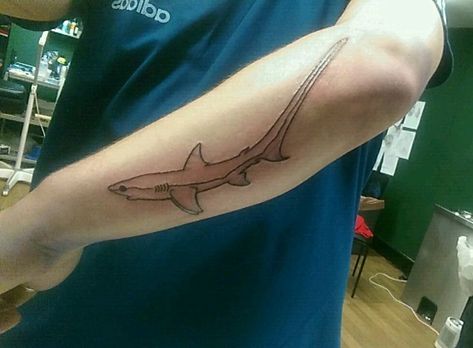 Thresher Shark Tattoo Ideas, Thrasher Shark Tattoo, Black Tip Reef Shark Tattoo, Shark Tattoo Arm, Thresher Shark Tattoo, Stump Tattoo, Tattoo Mural, Simple Shark Tattoo, Shark Crafts