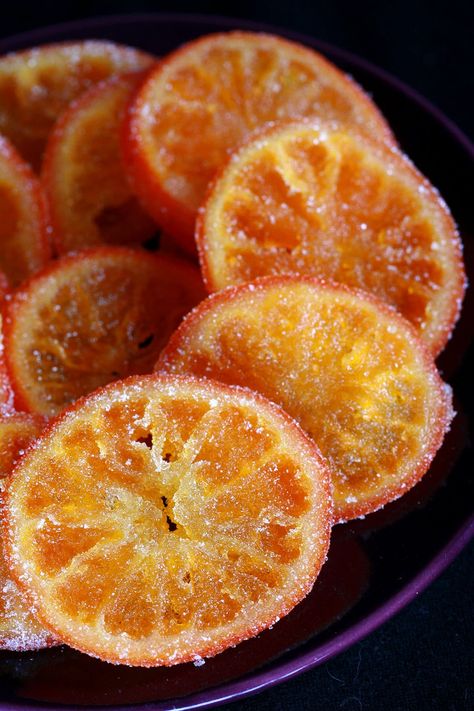 Dried Ginger Slices, Orange Garnish Ideas, Candied Tangerines, Candied Fruit Recipes, Candied Orange Slices, Candied Fruits, Ginger Honey, Candied Orange, Candied Orange Peel