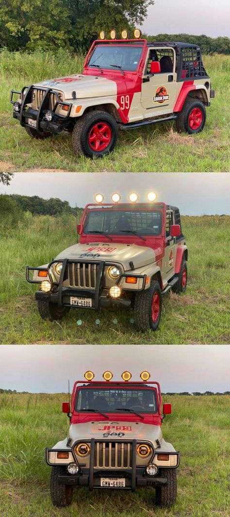 1998 Jeep Wrangler Jurassic Park Jeep Wrangler Jurassic Park, Jurassic Park Vehicles, Jeep Wraps, Jurassic Park Car, Halloween Jeep, Jurassic Park Tattoo, Jurassic Park Jeep, Jeep Garage, 1998 Jeep Wrangler