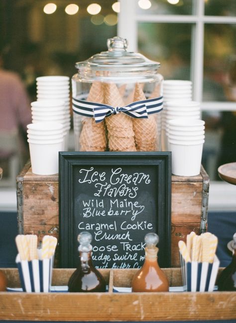 DIY Ice Cream sundae bar: http://www.stylemepretty.com/maine-weddings/2015/11/27/laid-back-farm-wedding-on-maines-coast-2/ | Photography: Ruth Eileen -http://rutheileenphotography.com/ Wedding Ice Cream Bar, Ice Cream Wedding, Buffet Dessert, Ice Cream Sundae Bar, Lobster Bake, Ice Cream Stand, Sundae Bar, Wedding Cake Alternatives, Ice Cream Bar