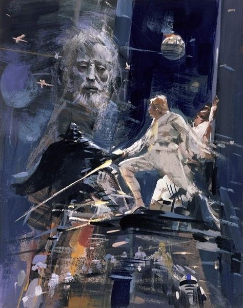 Concept art for "A New Hope" poster by artist John Berkeley. 1977 year. #StarWars #NewHope #Art #Painting Thrawn Star Wars, Star Wars Poster Art, John Berkey, Anakin Vader, 70s Sci Fi Art, Star Wars Concept Art, Star Wars Film, Star Wars Artwork, Saved Pins