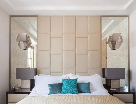 Glamorous Mirrors Bringing Chic into Modern Bedroom Designs Modern Mirror Design, Wall Behind Bed, Mirror Headboard, Mirror Wall Bedroom, Leather Headboard, Headboard Wall, Mirror Design Wall, Bedroom Headboard, Bedroom Mirror