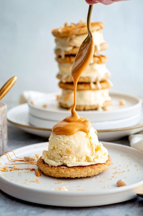 Fresh Peach Ice Cream, Crystalized Ginger, Ice Cream Menu, Ice Cream Photography, Brown Butter Cookies, Magic Shell, Peach Ice Cream, Ginger Brown, Ice Cream Sandwiches