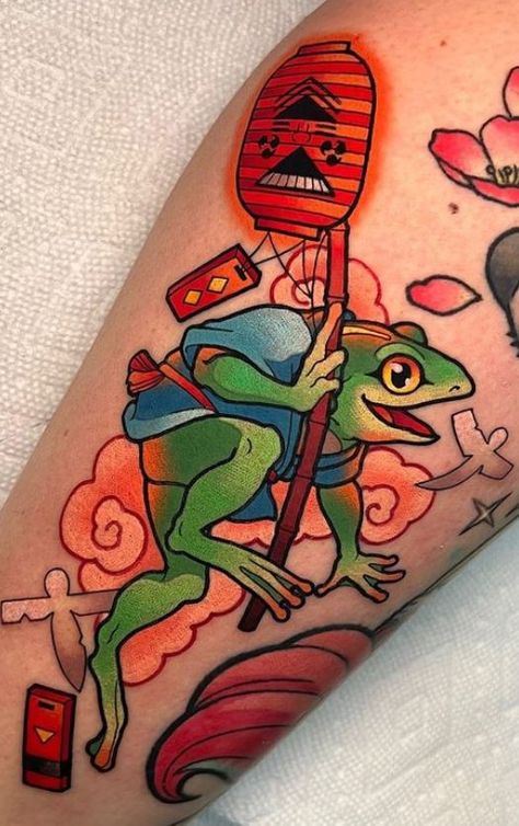 Cute Frog Tattoo, Seoul Hongdae, Wizard Tattoo, Neo Tattoo, Frog Tattoo, Tattoo Me, Uv Tattoo, Frog Tattoos, Fantasy Tattoos