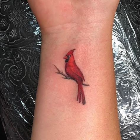 Red Cardinal Tattoos, Small Cardinal Tattoo, Sister Tats, Memorial Tattoo Ideas, Red Bird Tattoos, Cardinal Tattoo, Cardinal Tattoos, Bird Tattoos For Women, Tiny Tattoos For Women