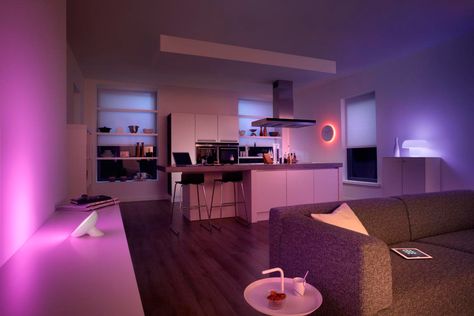 Amazing things to do with Philips Hue Lights Blitz Design, Philips Hue Lights, Hue Lights, Girly Apartments, Philips Lighting, Home Lighting Design, Mood Lamps, Simple Room, Beige Sofa