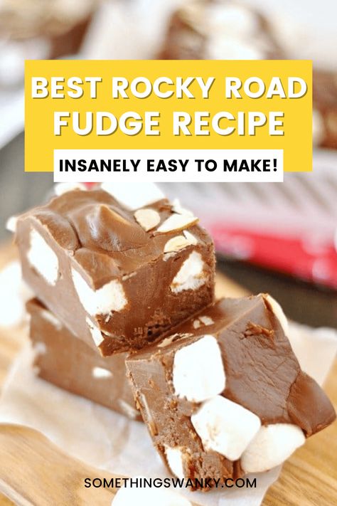 The holidays are coming and that means it's time to make Rocky Road Fudge! This rich and truly divine fudge is made with chocolate chips, sweetened condensed milk, marshmallows, and walnuts. It's easy to make and perfect for holiday parties. Get the recipe in the blog post now! Fudge Recipe Condensed Milk, Rocky Road Fudge Recipe, Sweetened Condensed Milk Fudge, Fudge With Condensed Milk, Marshmallow Fudge Recipe, Marshmallow Fudge, Sweetened Condensed Milk Recipes, Rocky Road Fudge, Homemade Fudge Recipes