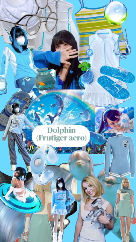 #frutiger #aero #frutigeraero #dolphin #aesthetic Dolphin Aesthetic, Aqua Outfit, Cybercore Aesthetic, 60’s Mod, Frutiger Aero, Green Tech, Quick Outfits, Fashion Hacks Clothes, J Fashion