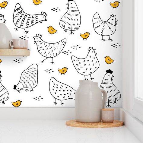 Chickens Wallpaper, Chicken Pop, Chicken Wallpaper, Wallpaper In Black, Color Minimalist, Chicken Painting, Chicken Coop Ideas, Coop Ideas, Cute Chickens