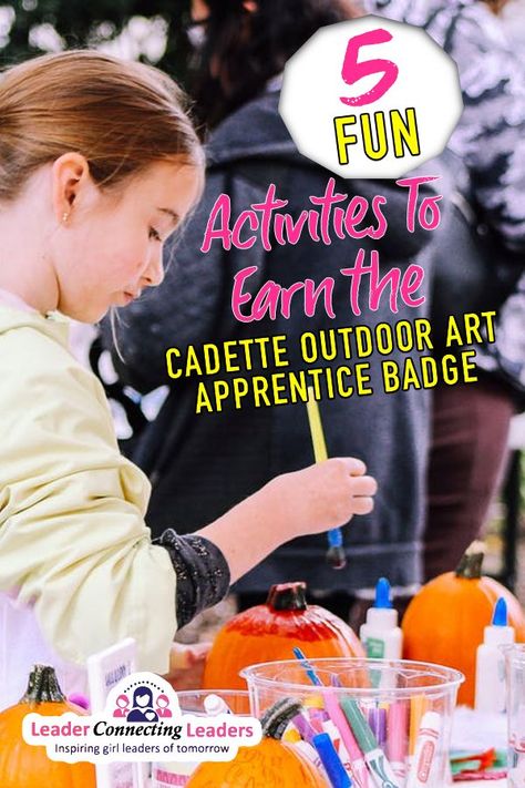 5 Fun Activities to Earn The Cadette Outdoor Art Apprentice Badge. If your looking for ideas to make your meeting more fun while discovering the great outdoors and getting creative, you have come to the right place. Using some of these activities below to get outdoors and creating some amazing art masterpieces with your girls. Here are a few ideas to get you started.  Outdoor Art Apprentice Activity Booklet. Outdoor Art Badge Cadette, Cadette Meeting Ideas Fun, Cadette Outdoor Art Apprentice, Outdoor Art Apprentice Cadette Badge, Girl Scout Cadette Meeting Ideas Fun, Cadette Badge Ideas, Cadette Girl Scout Badges, Cadette Badges, Girl Scout Meeting Ideas