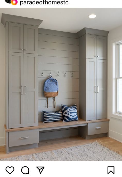 Transitional House Decor, Mud Room Colors, Transitional Mudroom, Hallway Remodel, Entry Way Lockers, Laundry/mudroom Ideas, Kitchen Cabinets Color Combination, Mudroom Remodel, Mudroom Cabinets