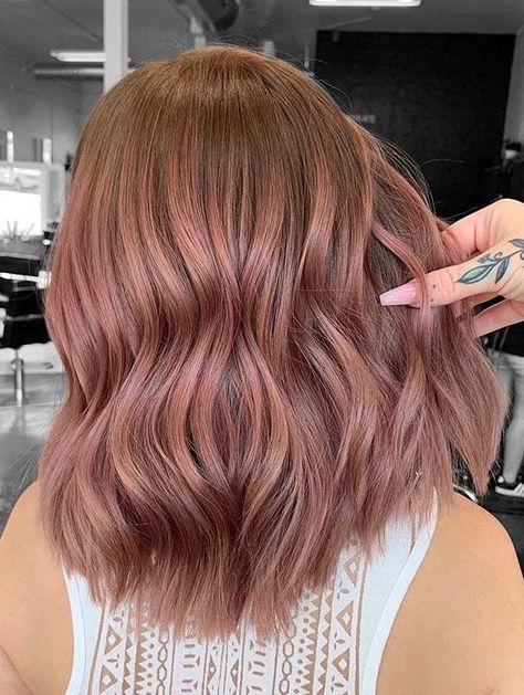 Caramel Pink Hair, Rose Gold Long Hair, Rose Gold Ombre Hair, Rose Gold Brown Hair, Rose Brown Hair, Rose Gold Hair Blonde, Rose Gold Hair Brunette, Rose Gold Balayage, Balayage Blonde