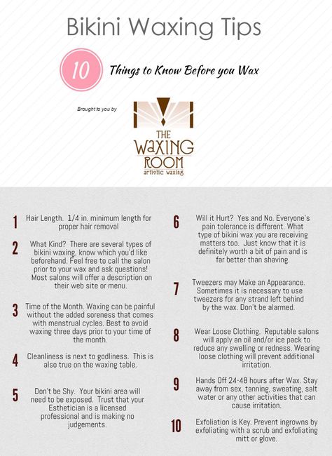 Bikini Waxing 101 - Know before you Wax! www.thewaxingroom.com Brazilian Wax Tips, After Wax Care, Waxing Aftercare, Waxing Room, Esthetician Quotes, Waxing Tips, Hair Removal Diy, Natural Hair Removal, Esthetician Marketing