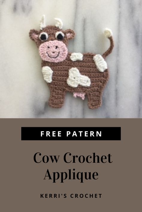 Knit Applique, Crochet Cows, Chicken Applique, Crochet Cow Pattern, Crocheted Cow, Cow Applique, Crochet Farm Animals, Crochet Appliqué, Crocheted Cow Pattern