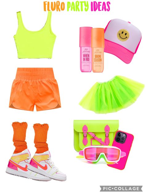 Halloween Neon Costume, Neon School Theme Outfit, Neon Kids Party, Neon Dance Outfit School, Preppy Neon Halloween Costume, 90s Neon Outfits, Neon Glow Party Outfit, Neon Student Section Outfits, Neon Day Outfit