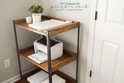 This Industrial style DIY Printer table is really functional and such a great addition to any craft room or office. And it is so easy to build a printer cart yourself too! Industrial Diy Decoration Ideas, Diy Industrial Home Decor, Printer Cart, Printer Shelf, Cheap Office Furniture, Industrial Diy, Industrial Home Design, Printer Stand, Industrial Interior Design