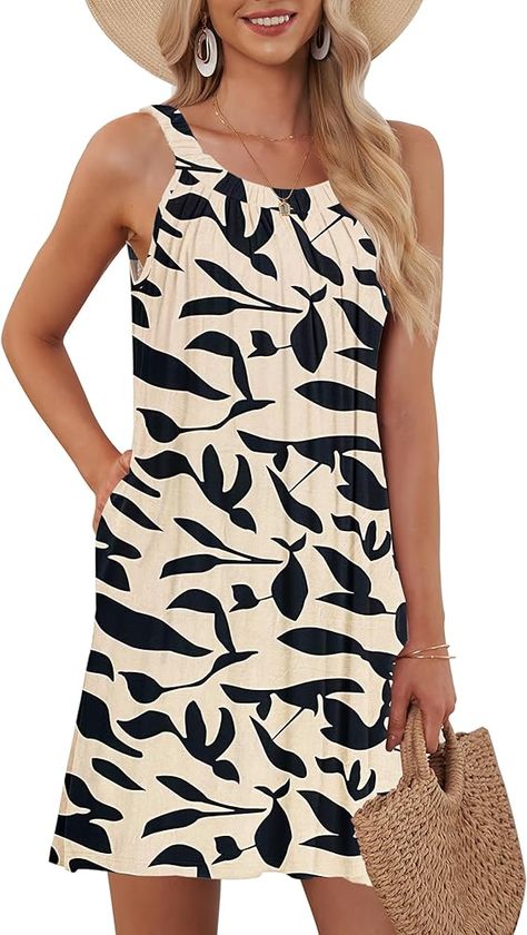 MISFAY Women's Beach Cover Up Tank Dress 2024 Casual Vacation Short Summer Halter Dresses with Pockets,Blue Plantain,XL at Amazon Women’s Clothing store Beach Party Attire, Beach Outfit Ideas Women, Cruise Clothes For Women, Resort Wear For Women Plus Size, Swim Cover Up, Resort Wear For Women Classy, Summer Vacation Dresses, Vaca Outfits, Beach Resort Outfits