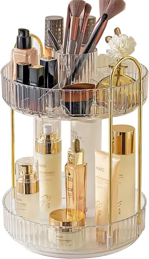 The 360° Rotating Makeup Organizer offers clear, stylish storage for cosmetics and skincare. With a large capacity and adjustable shelves, it’s perfect for organizing your vanity. It features dedicated compartments for brushes, lipsticks, and perfumes, making your beauty routine efficient and clutter-free. Makeup Rack, Transparent Bathroom, Skincare Display, Rotating Makeup Organizer, Vanity Shelf, Storage Vanity, Bathroom Makeup, Vanity Shelves, Makeup Holder