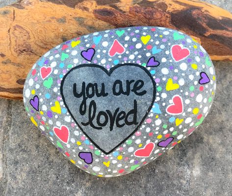 You are loved rock Kindness Stones, Paint Shells, Valentine Rocks, Stone Paintings, Blue Rocks, Drawing Rocks, Garden Rocks, Rocks Painted, Stone Art Painting