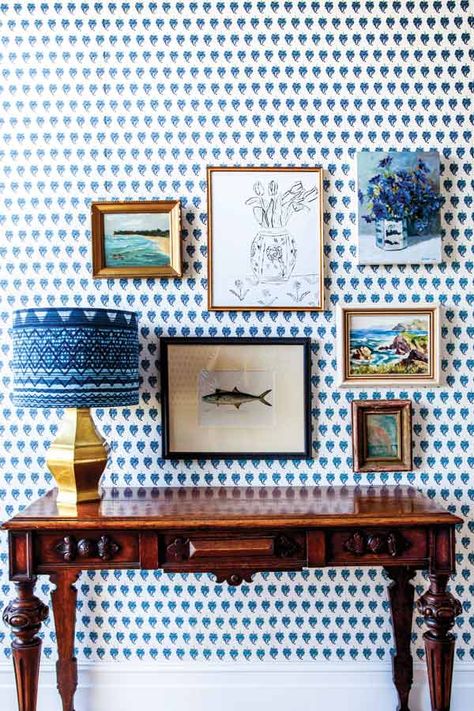 Gallery - Halcyon House Anna Spiro Wallpaper, Halcyon House, Anna Spiro, Blue Interiors, 2023 Ideas, Entryway Inspiration, Eclectic Gallery Wall, Vogue Living, Vintage Inspiration