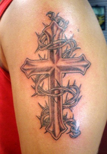 http://tattoomagz.com/cross-and-crown-tattoo/cross-and-crown-of-thorns-by-timetotakeback-on-deviantart/ Thorn Cross Tattoo, Rose Thorn Tattoo, Cool Cross Tattoos, Cross With Wings Tattoo, Crucifix Tattoo, Cross Tattoo Meaning, Unique Cross Tattoos, Thorn Tattoo, Celtic Cross Tattoos