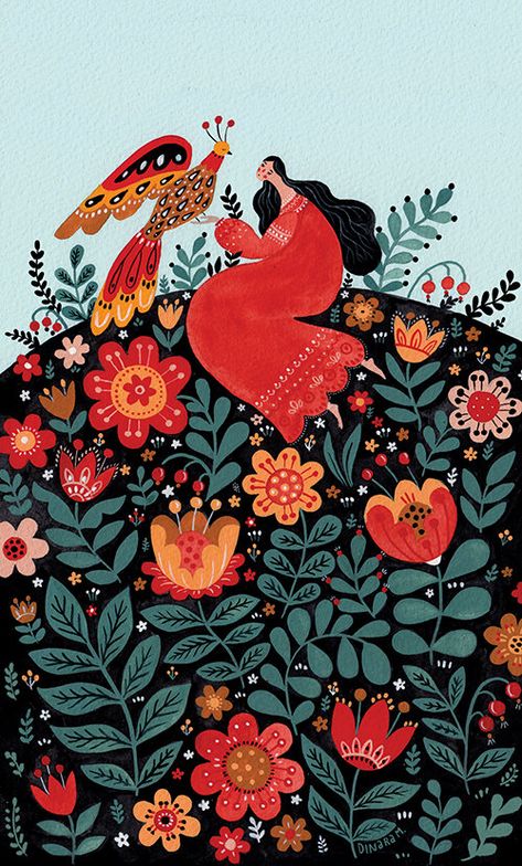 Russian Folk Art Illustration, Greenhouse Lounge, Sofia Bonati, Folk Illustration, Modern Folk Art, Arte Folk, Polish Folk Art, Russian Folk Art, Folk Art Flowers