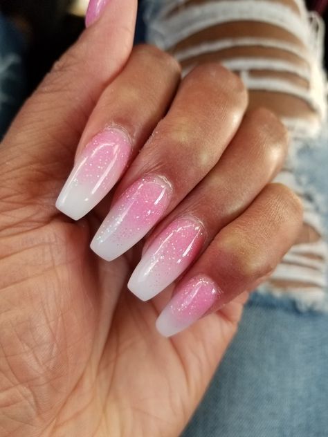 Ombre Pink To White Nails, Dark Pink Ombre Nails, Pink To White Ombre Nails, Pink And White Ombre Nails With Glitter, Ombre Pink And White Nails, Pink White Ombre Nails, Pink White Ombre Nails Sparkle, Pink And White Ombre Nails, Pink And White Ombre With Glitter