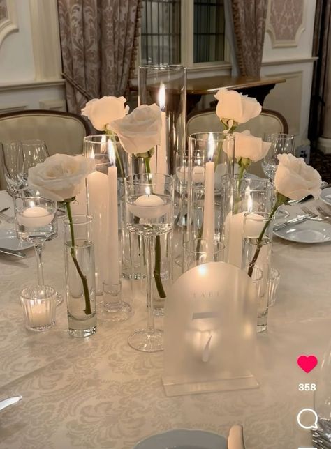 Round Table Candle Centerpieces, Round Table Centerpieces Wedding, White Rose Centerpieces, Round Table Settings, Wedding Plate Setting, Round Table Centerpieces, Round Wedding Tables, Wedding Candles Table, Candle Table Centerpieces