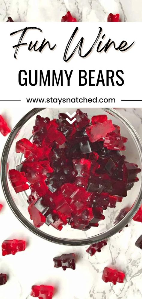 Wine Filled Gummy Bears make the perfect treats for summer, holidays, Christmas, Thanksgiving, parties, and events. This how-to recipe is quick and easy! These alcohol filled candy gummies are made using jell-o. Serve them as jello-shots for gatherings! These wine gummy bears are such a fun little treat! Sugar Free Wine, Alcohol Gummy Bears, Birthday Party Ideas For Adults, Alcohol Candy, Candy Gummies, Shots Alcohol Recipes, Homemade Gummies, Party Ideas For Adults, Filled Candy