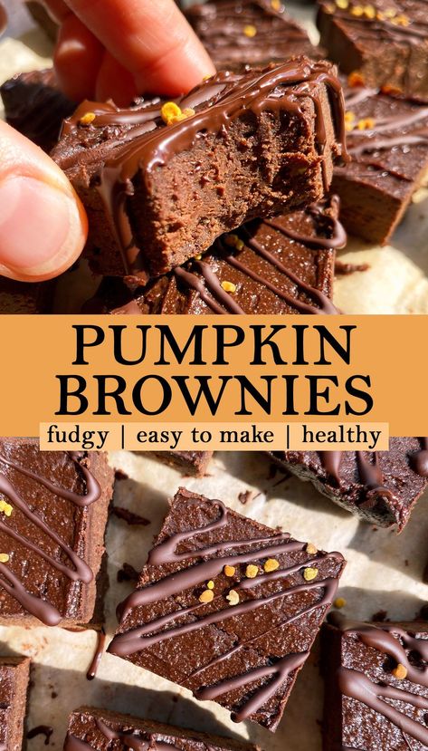 These pumpkin brownies are super fudgy and rich. They're made with almond butter, cacao powder and dark chocolate and completely flourless. You can even make these pumpkin brownies keto with one simple swap. This is a delicious fall brownie recipe the whole family is sure to love. Paleo Pumpkin Brownies, Chocolate Cashew Butter, Pumpkin Puree Recipes, Pumpkin Brownies, Paleo Pumpkin, Brownie Ingredients, Pumpkin Treat, Melting Chocolate Chips, Chocolate Dessert Recipes