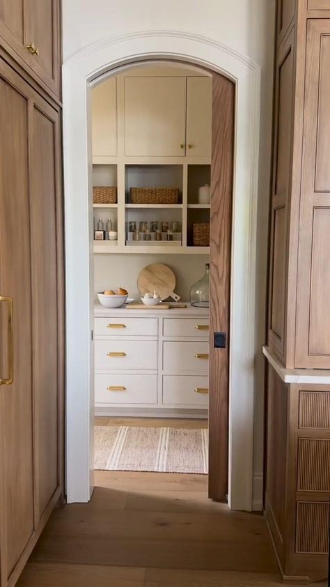 The pocket door of dreams! ✨ (📸 @krywicki_interiordesign) Pantry Doors That Slide In, French Pocket Doors Interior Office, Pocket Door With Transom Window, Wood French Pocket Doors, Archway Pocket Doors, Pocket Doors To Office, Pocket Pantry Doors, Pocket Door Gate, Vintage Pocket Doors