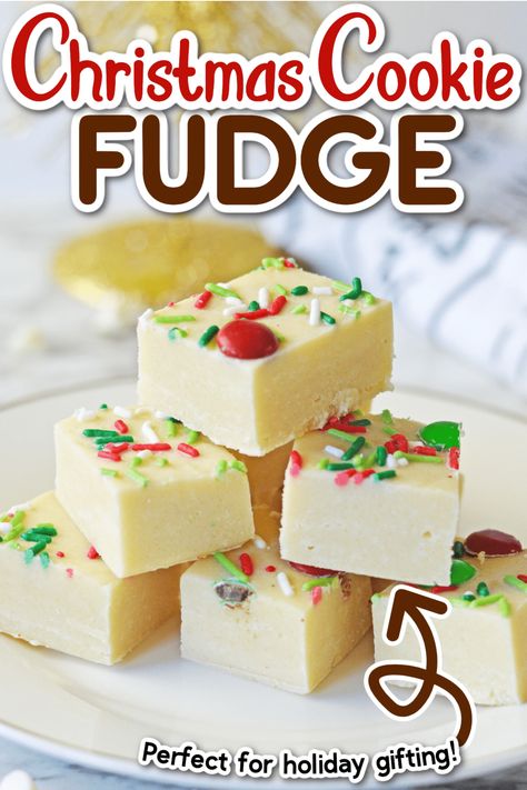 This homemade Christmas Cookie Fudge recipe will make every holiday season extra special. With delicious sugar cookie flavors combined with creamy white chocolatey fudge, this no fuss recipe is the perfect sweet treat for all your Christmas festivities. Sugar Cookie Flavors, Cookie Fudge Recipe, Basic Fudge Recipe, Sugar Cookie Fudge, Cookie Fudge, Health Dessert Recipes, Betty Crocker Sugar Cookies, Holiday Fudge, Homemade Fudge Recipes