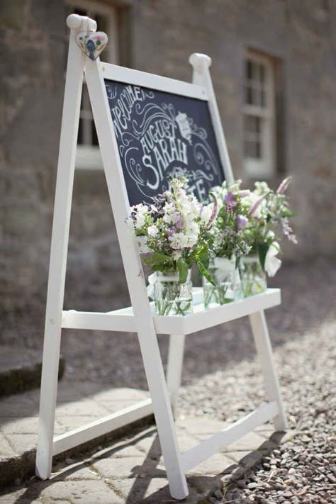 If you don’t want to deal with converting a picture frame into a chalkboard, just buy the Måla easel. Ikea Wedding, Scottish Countryside, Reception Sign, Countryside Wedding, בר מצווה, Chalkboard Wedding, Chalkboard Sign, Wedding Signage, Ikea Hack