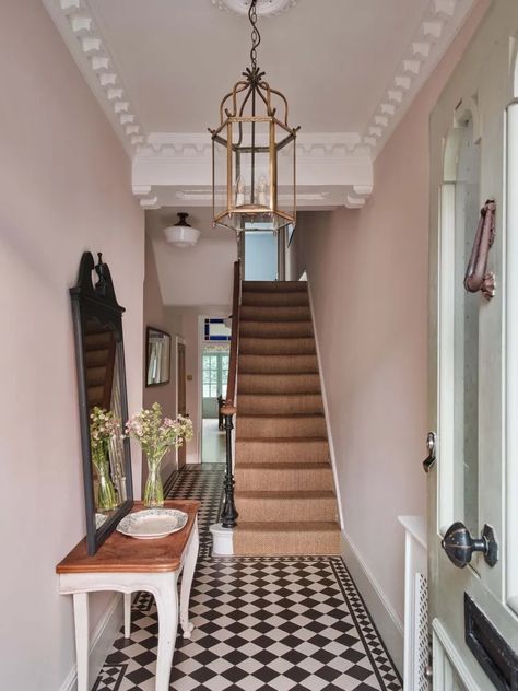 Victorian Hallway, Townhouse Interior, Blue Velvet Sofa, Student House, Hill House, English Country House, Stair Runner, Hallway Ideas, House On A Hill