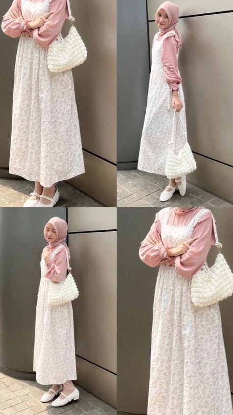 Korean Style Hijab, Outfit Muslim, Pink Hijab, Ootd Korean Style, Outfit Hijab Casual, Rok Outfit, Outfit Korean Style, Hijab Look, Muslim Outfits Casual