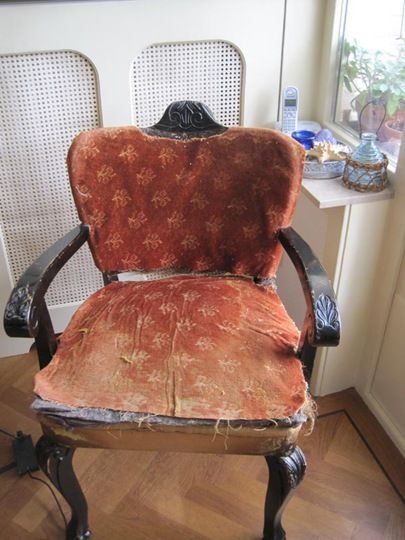 Reupholster Arm Chair, Upcycling Chairs, Antique Chairs Reupholstered Fabric, Reupholster Antique Chair, How Much Fabric To Reupholster A Chair, Repair Cane Back Chair, Recover A Chair, Deconstructed Furniture, Chair Reupholster