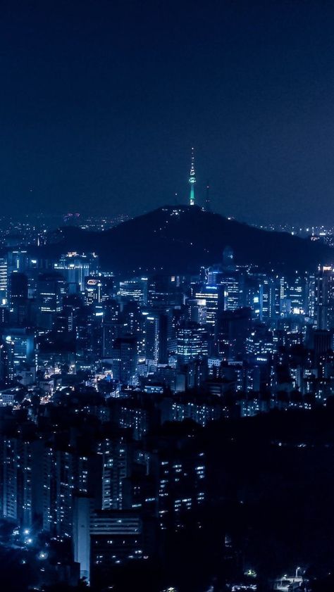 Dark Blue Korean Aesthetic, Seoul Night, Namsan Tower, South Korea Seoul, Cityscape Photography, Korea Travel, Seoul Korea, City Photography, Night City