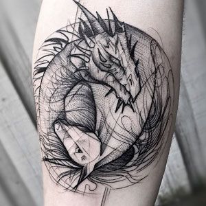 Magical Flora & Fauna Tattoos Inspired By Vintage Drawings | Bored ... Dragon Unicorn Tattoo, Cool Body Tattoos, Tattoos Of Animals, Mythical Symbols, Chaos Tattoo, Dragon Tattoos For Men, Vintage Style Tattoos, Sketch Style Tattoos, Unicorn Tattoos