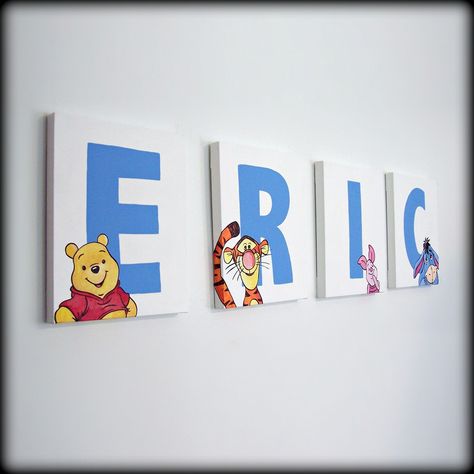 Winnie the Pooh Letters | by Little Lamb Letters Painted Wall Letters, Painting Names On Canvas, Winnie The Pooh Canvas Painting, Name Paintings On Canvas, Winnie The Pooh Letters, Winnie The Pooh Canvas, Name Canvas Painting, Winnie The Pooh Decor, Boys Room Wall Decor