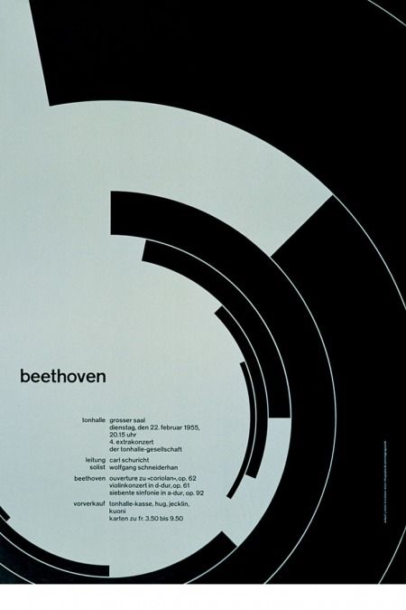 Josef Müller-Brockmann, Beethoven concert poster, 1955 Joseph Muller, Armin Hofmann, International Typographic Style, Swiss Style, Graphisches Design, Graphic Design Collection, Swiss Design, Typographic Poster, Graphic Design Poster